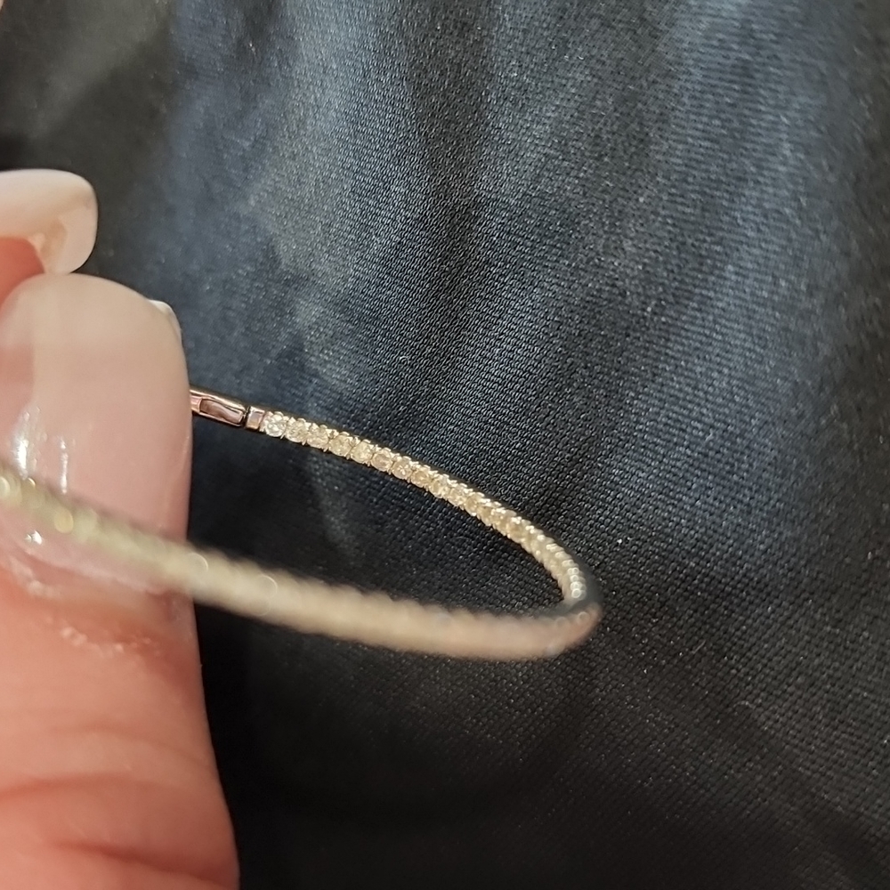 14k White Gold Inside Out Diamond Hoop Earring - Picture 3 of 5